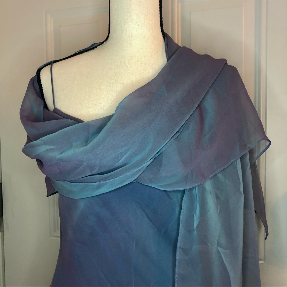 Elegant Blue Hi-Lo Bridesmaid Dress with Shawl - Picture 4 of 12